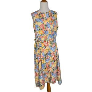 Talbots Floral Shirt Dress Belted Yellow Cheery Midi Cotton Plus Women 18
